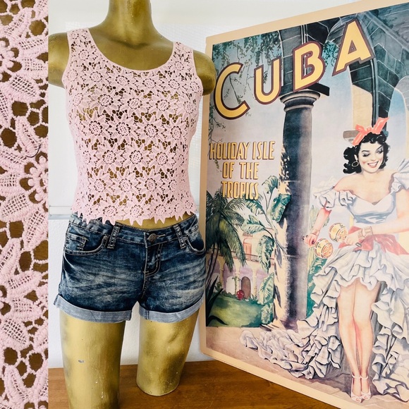 NELLA FANTASIA Pastel Pink Cutwork LACE CAMI Style TOP S/M - Picture 7 of 11